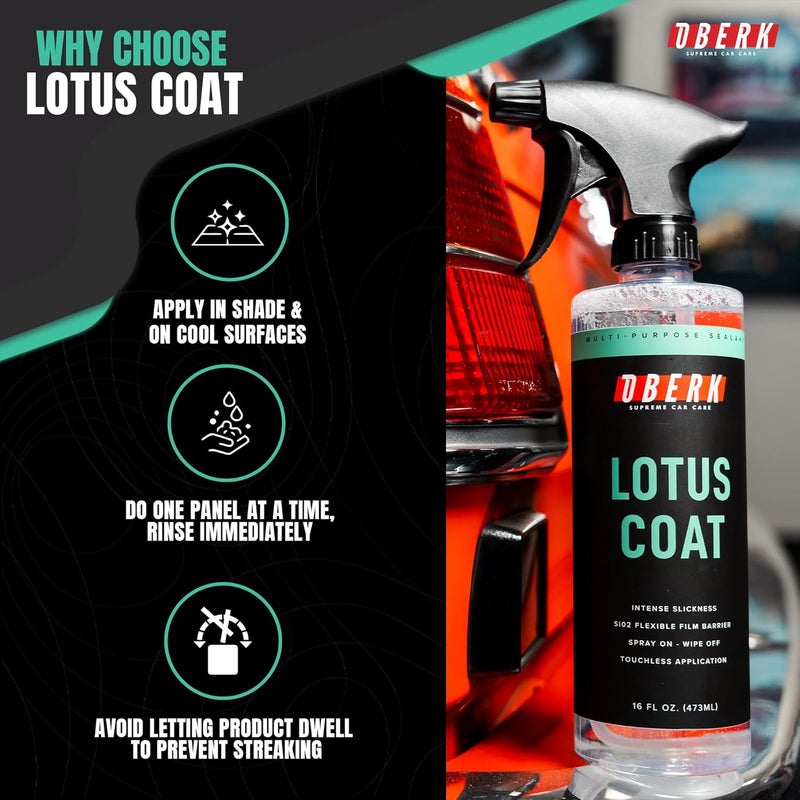 Oberk Lotus Coat SiO₂ Spray Sealant – High Gloss Spray for Cars – Touchless or Wipe-On – Protects Paint, Wheels & Glass – Safe for Coatings – Easy Car Wax Alternative (16 oz) - Image 4